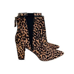 Neiman Marcus Fur Womens Boots Size 8.5M Leopard Pointed Toe Chunky Heel